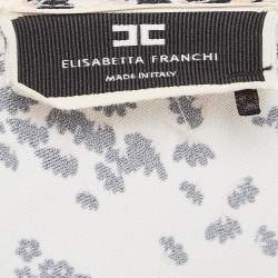 Pre Owned Elisabetta Franchi Cream Floral Print Lace Trim Crepe Tiered Mini Dress M