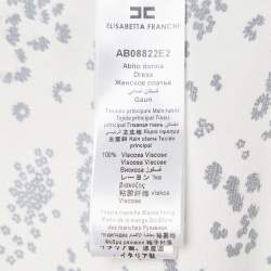 Pre Owned Elisabetta Franchi Cream Floral Print Lace Trim Crepe Tiered Mini Dress M