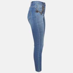 Pre Owned Elisabetta Franchi Blue Denim Chain Embellished Jeans M Waist 29"