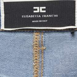 Pre Owned Elisabetta Franchi Blue Denim Chain Embellished Jeans M Waist 29"