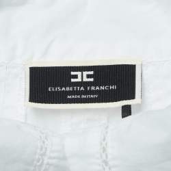 Pre Owned Elisabetta Franchi White Lace Trimmed Cotton Pleated Crop Shirt S