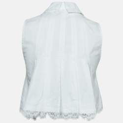 Pre Owned Elisabetta Franchi White Lace Trimmed Cotton Pleated Crop Shirt S
