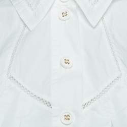 Pre Owned Elisabetta Franchi White Lace Trimmed Cotton Pleated Crop Shirt S