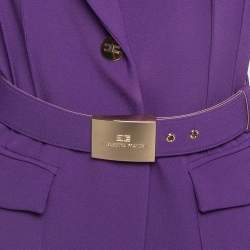 Pre Owned Elisabetta Franchi Purple Logo Belted Crepe Army-Chic Jacket L