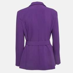 Pre Owned Elisabetta Franchi Purple Logo Belted Crepe Army-Chic Jacket L