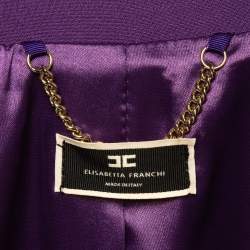 Pre Owned Elisabetta Franchi Purple Logo Belted Crepe Army-Chic Jacket L