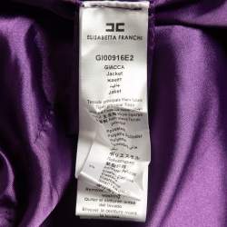 Pre Owned Elisabetta Franchi Purple Logo Belted Crepe Army-Chic Jacket L
