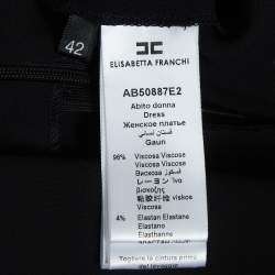 Pre Owned Elisabetta Franchi Black Crepe Bow Tie Mock Neck Mini Dress M