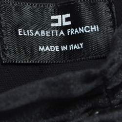 Pre Owned Elisabetta Franchi Black Crepe Bow Tie Mock Neck Mini Dress M