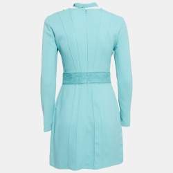 Pre Owned Elisabetta Franchi Blue Stretch Crepe Neck Tie Mini Dress M