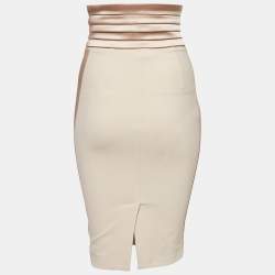 Pre Owned Elisabetta Franchi Beige Gold Stretch Crepe Short Skirt S