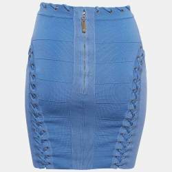 Pre Owned Elisabetta Franchi Blue Knit  Lace and Eyelets Detailed  Mini Skirt S