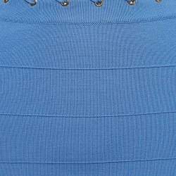 Pre Owned Elisabetta Franchi Blue Knit  Lace and Eyelets Detailed  Mini Skirt S