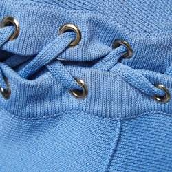 Pre Owned Elisabetta Franchi Blue Knit  Lace and Eyelets Detailed  Mini Skirt S