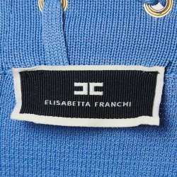 Pre Owned Elisabetta Franchi Blue Knit  Lace and Eyelets Detailed  Mini Skirt S