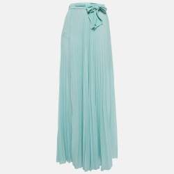 Elisabetta Franchi Mint Green Chiffon Plisse Maxi Skirt M