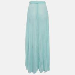 Elisabetta Franchi Mint Green Chiffon Plisse Maxi Skirt M