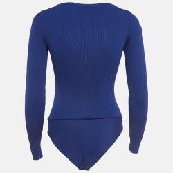 Pre Owned Elisabetta Franchi Bodysuit Blue Rib Knit Bodysuit M
