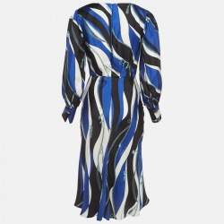 Pre Owned Elisabetta Franchi Blue Printed Detailed Buckle Midi Dress S