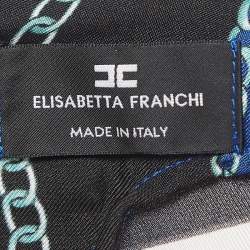 Pre Owned Elisabetta Franchi Blue Printed Detailed Buckle Midi Dress S