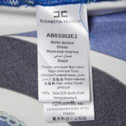 Pre Owned Elisabetta Franchi Blue Printed Detailed Buckle Midi Dress S