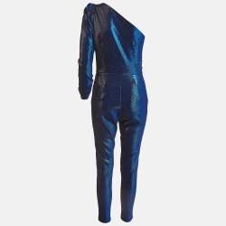 Elisabetta Franchi Blue Lurex Knit One Shoulder Jumpsuit M