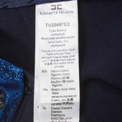 Elisabetta Franchi Blue Lurex Knit One Shoulder Jumpsuit M