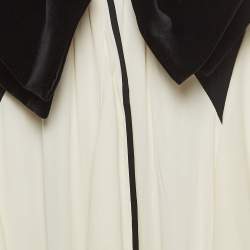 Pre Owned Elisabetta Franchi Cream Velvet Bow and Georgette Ruffled Maxi Dress M