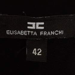 Pre Owned Elisabetta Franchi Cream Velvet Bow and Georgette Ruffled Maxi Dress M