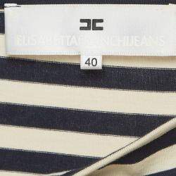 Pre Owned Elisabetta Franchi Blue Marine Stripe Jersey Asymmetric Sleeve Top S