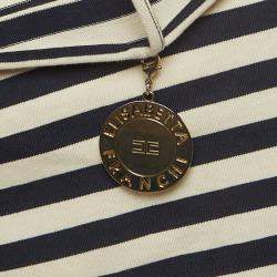 Pre Owned Elisabetta Franchi Blue Marine Stripe Jersey Asymmetric Sleeve Top S