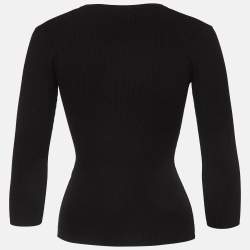 Pre Owned Elisabetta Franchi Black Rib Knit Sweater Top S