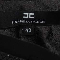 Pre Owned Elisabetta Franchi Black Belted Knit Flared Mini Skirt S