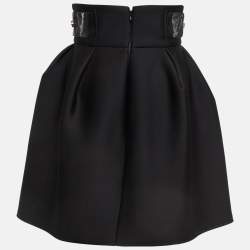 Pre Owned Elisabetta Franchi Black Belted Knit Flared Mini Skirt S