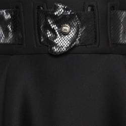 Pre Owned Elisabetta Franchi Black Belted Knit Flared Mini Skirt S