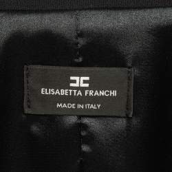 Pre Owned Elisabetta Franchi Black Crepe Fringed Double Breasted Blazer M