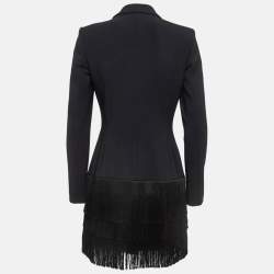 Pre Owned Elisabetta Franchi Black Crepe Fringed Double Breasted Blazer M