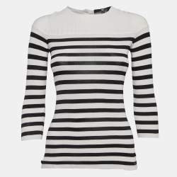 Elisabetta Franchi White & Black Strip Patterned Knit Sweater M
