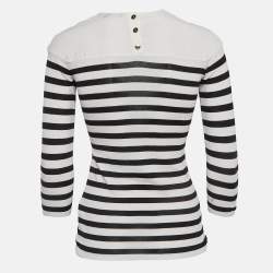 Elisabetta Franchi White & Black Strip Patterned Knit Sweater M