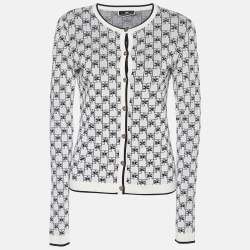Pre Owned Elisabetta Franchi Ivory Logo Pattern Knit Skirt & Cardigan Set S