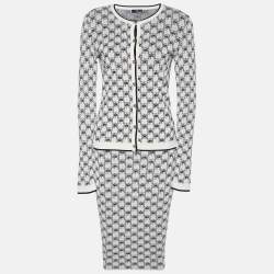 Pre Owned Elisabetta Franchi Ivory Logo Pattern Knit Skirt & Cardigan Set S 