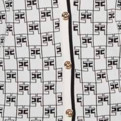 Pre Owned Elisabetta Franchi Ivory Logo Pattern Knit Skirt & Cardigan Set S