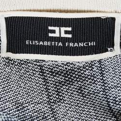 Pre Owned Elisabetta Franchi Ivory Logo Pattern Knit Skirt & Cardigan Set S