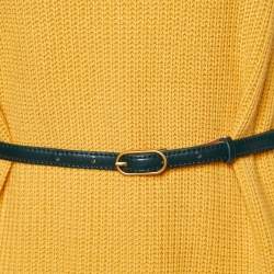 Pre Owned Elisabetta Franchi Yellow Houndstooth Knit Belted Dress S