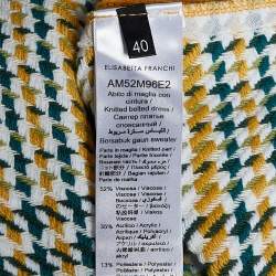 Pre Owned Elisabetta Franchi Yellow Houndstooth Knit Belted Dress S