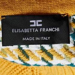 Pre Owned Elisabetta Franchi Yellow Houndstooth Knit Belted Dress S
