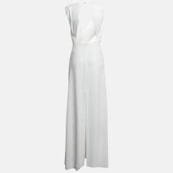 Pre Owned Elisabetta Franchi White Crepe Back Open Maxi Dress M