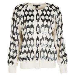 Elizabeth & James Cream Silk Sequin Embellished Track Jacket S
