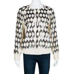 Elizabeth & James Cream Silk Sequin Embellished Track Jacket S