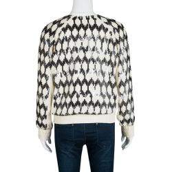 Elizabeth & James Cream Silk Sequin Embellished Track Jacket S